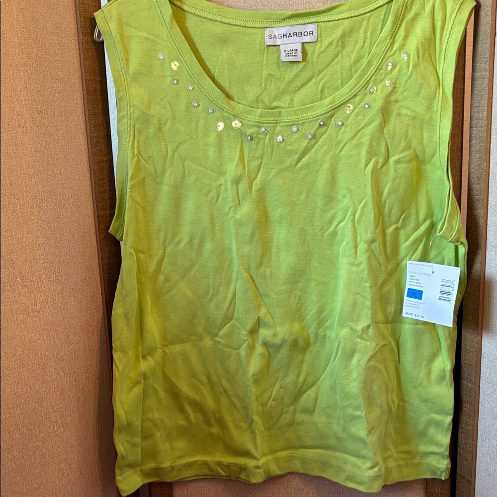 FINAL MARKDOWN Sag Harbor Green Embellished Tank Top xl NWT